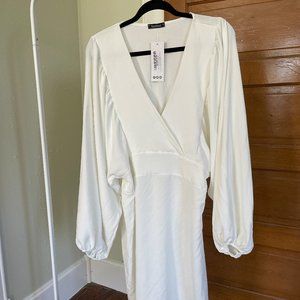 White Balloon Sleeve Wrap Front Skater Dress